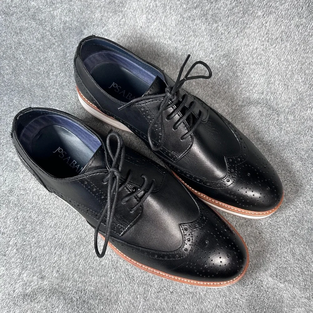 Jos A Bank Wingtip Derby Oxford Dress Shoes Mens Black Leather 9.5 42T4 01 - New